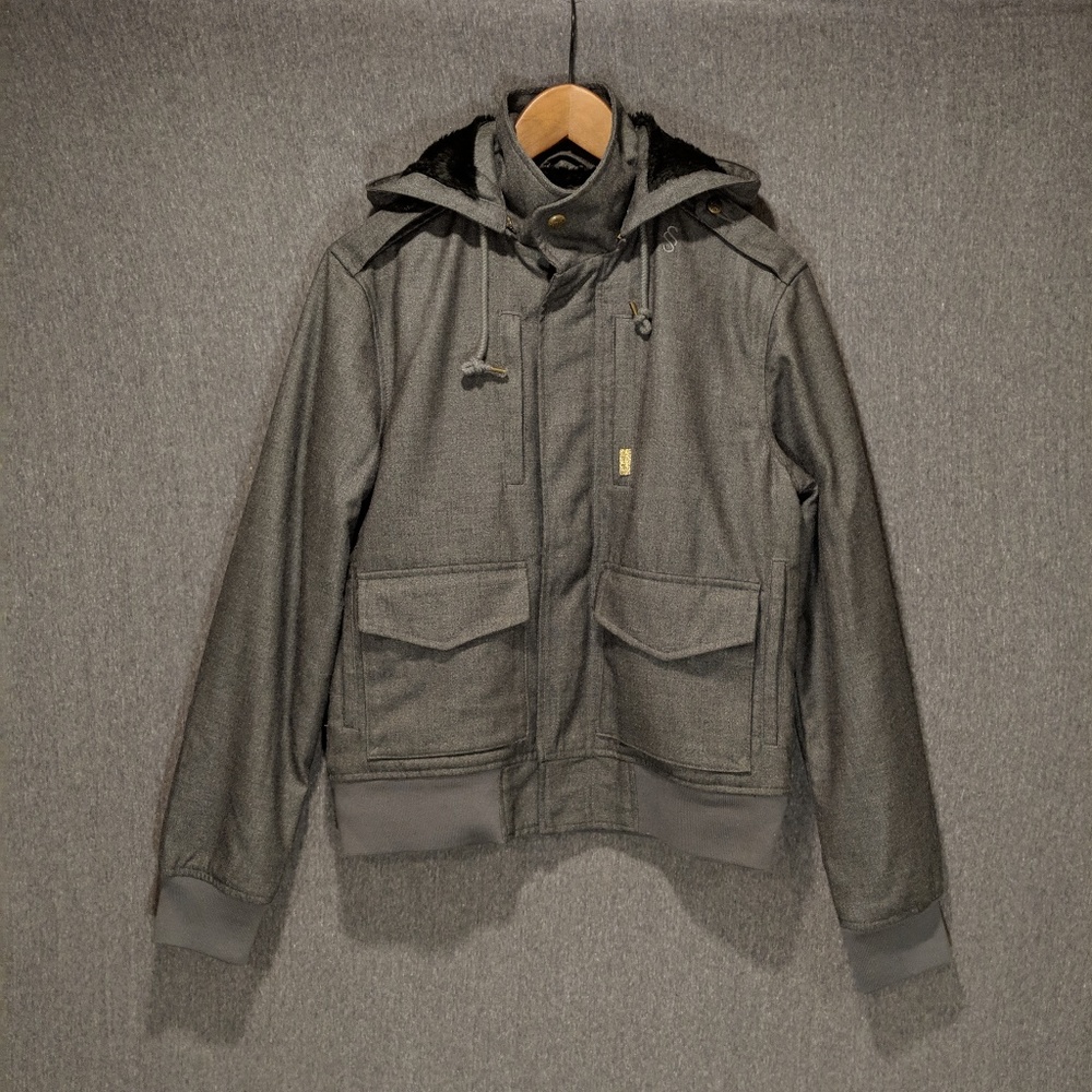 Bomber Jacket with Removable Fur-lined Hood